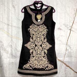 Boho Embroidered Sleeveless Black Mini Dress size S/M